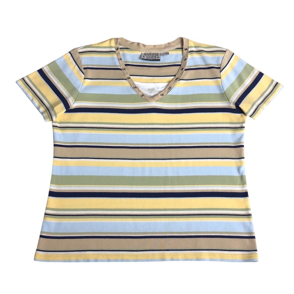 Vintage Y2K Jennifer Scott Top Womens M Striped Layered V-Neck Grommet Grunge